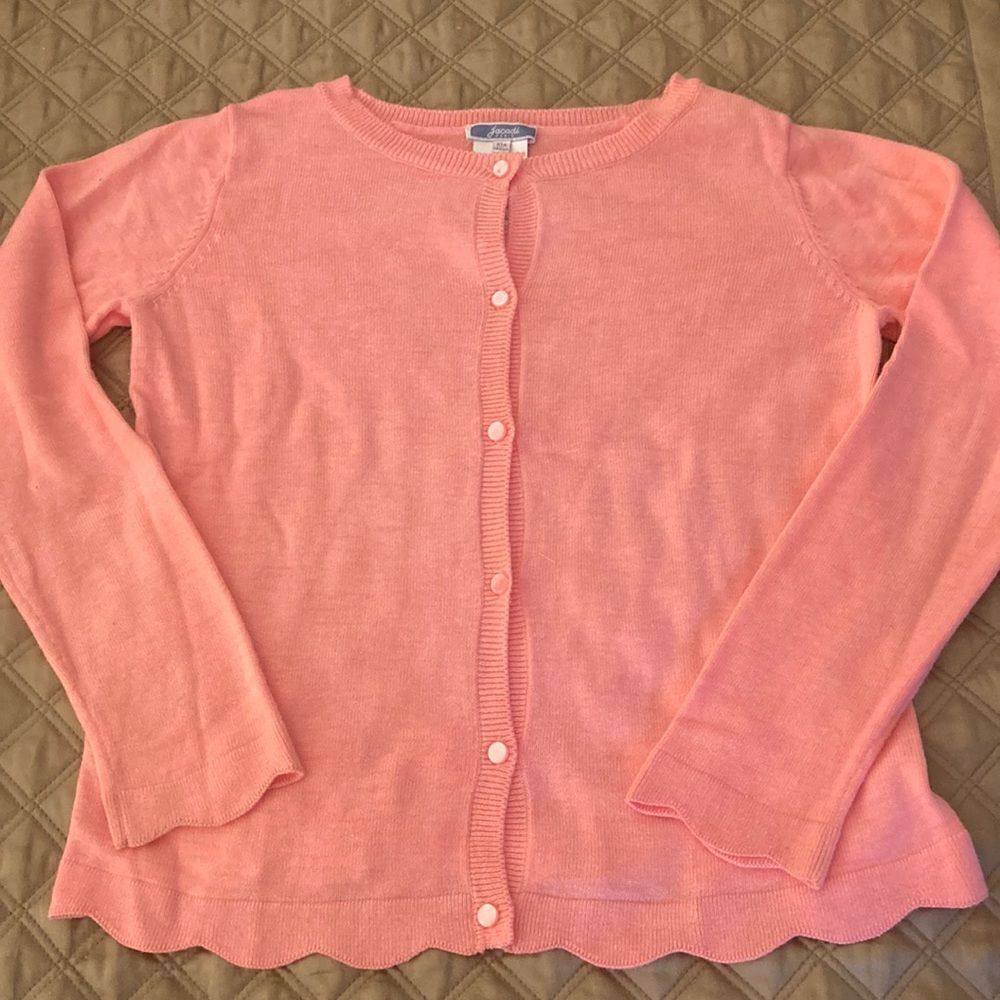 Bonpoint Girls Pink Cardigan with Scalloped Hem and Cuff. Cotton Blend. Size 10Y